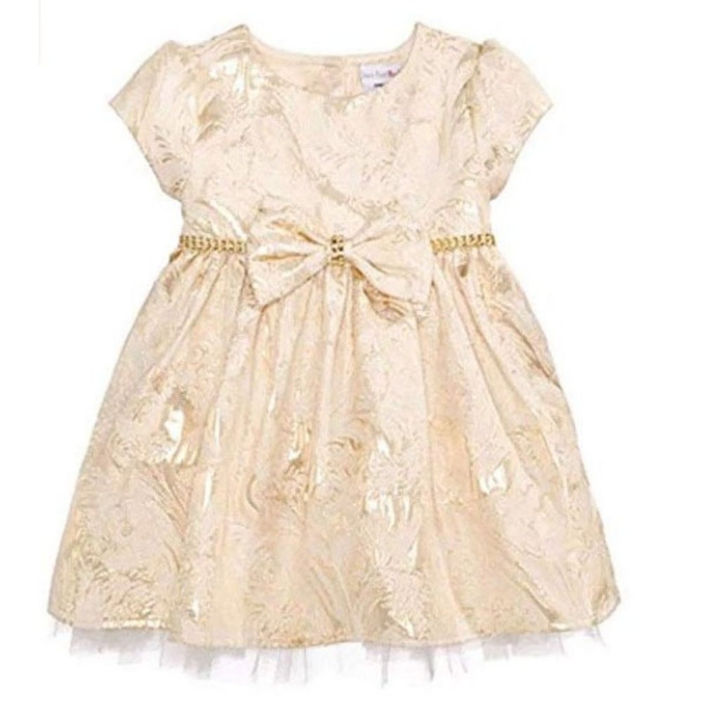 Sweet Heart Rose Metallic Gold Brocade Baby Dress